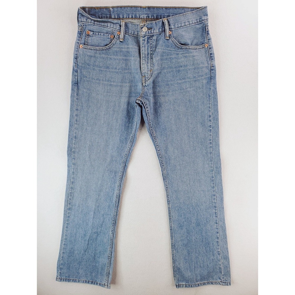 Levis Jeans Mens 34x32 Blue 527 Low Bootcut Medium Wash Western Cowboy Whiskered